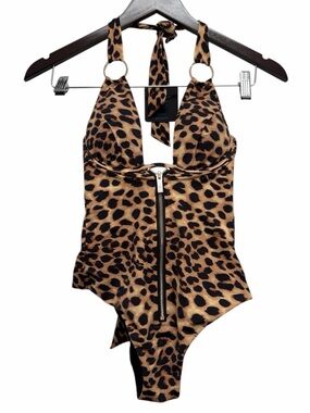 Honey Birdette Vegas Swim Playsuit Leopard Brown Black Size X-Small